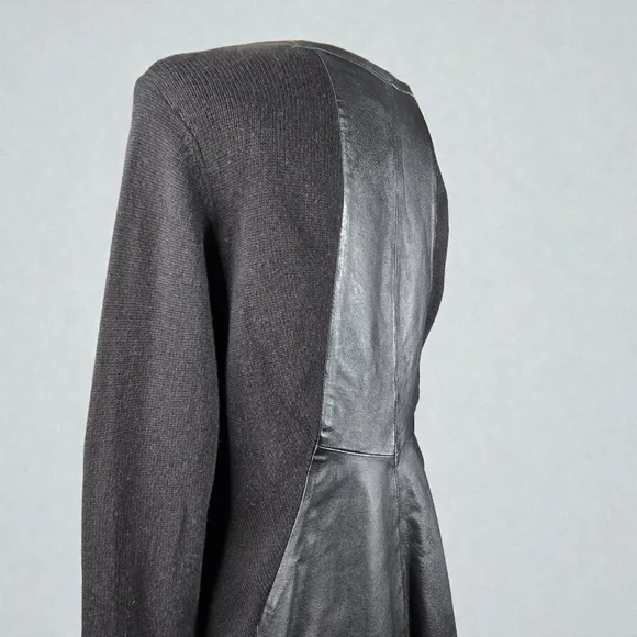 Stella Carakasi Small Black Tunic Sweater Assymetrical Hem Leather Back Womens - Picture 6 of 16
